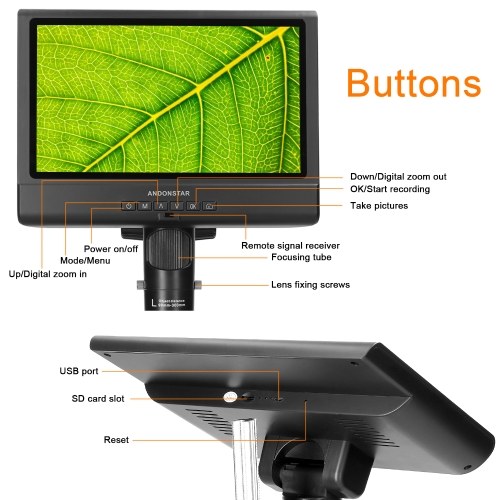 Professional Digital Microscope 1080P 10inch LCD Display 4X Display Magnification Soldering Microscope Picture Taking Video Recording Maintenance Workbench with LED Shadowless Lamp 