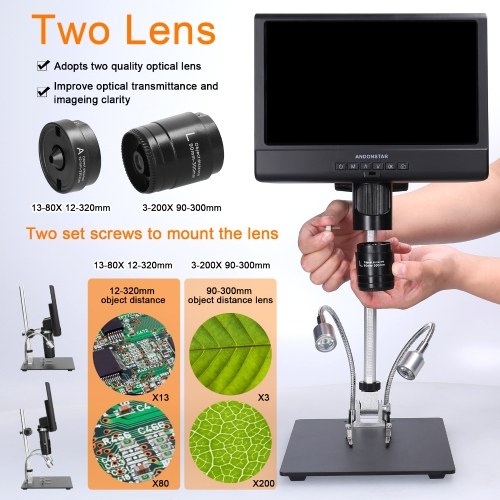 Professional Digital Microscope 1080P 10inch LCD Display 4X Display Magnification Soldering Microscope Picture Taking Video Recording Maintenance Workbench with LED Shadowless Lamp 