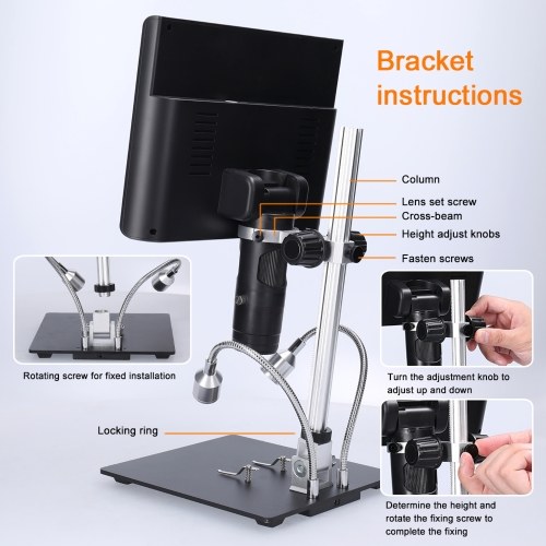 Professional Digital Microscope 1080P 10inch LCD Display 4X Display Magnification Soldering Microscope Picture Taking Video Recording Maintenance Workbench with LED Shadowless Lamp 