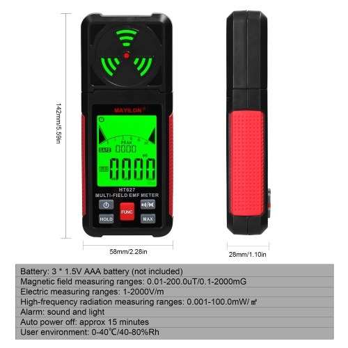 MAYILON Handheld EMF Meter Portable Electromagnetic Radiation Detector Household Laboratory Hospital Digital Electric Field Detector Multi-functional Radioactive Detector 