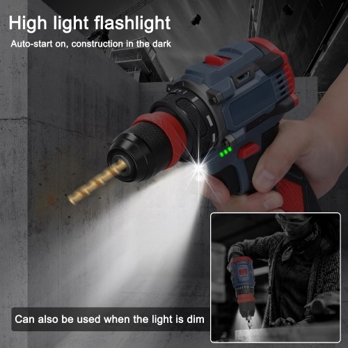 21V 2in1 Lithium Drill Electric Screwdriver 55Nm Torque Brushless Motor Practical Screw Driver for Home Appliances Furniture Installation Automotive Electronics Repairing (without Battery) 
