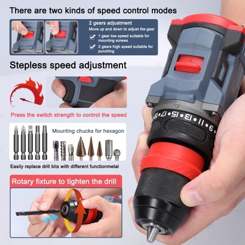 21V 2in1 Lithium Drill Electric Screwdriver 55Nm Torque Brushless Motor Practical Screw Driver for Home Appliances Furniture Installation Automotive Electronics Repairing (without Battery) 