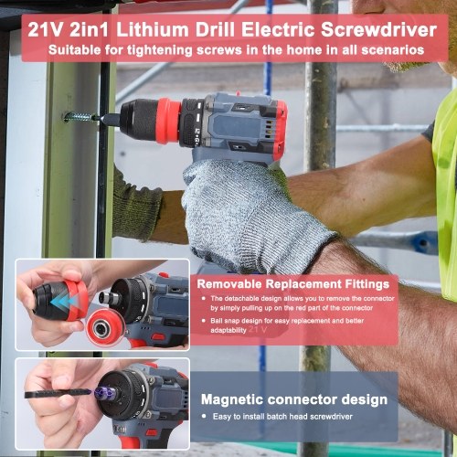 21V 2in1 Lithium Drill Electric Screwdriver 55Nm Torque Brushless Motor Practical Screw Driver for Home Appliances Furniture Installation Automotive Electronics Repairing (without Battery) 
