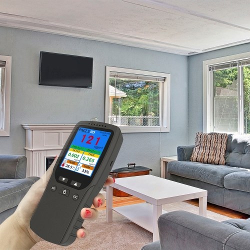 Indoor Portable PM2.5 Detector Multifunctional Thermohygrometer Home LCD Digital Air Detector Intelligent Air Quality Analyzer Household Air Pollution Monitor 