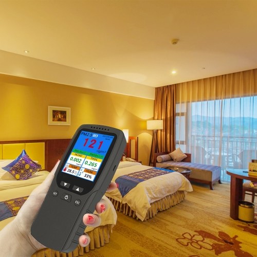 Indoor Portable PM2.5 Detector Multifunctional Thermohygrometer Home LCD Digital Air Detector Intelligent Air Quality Analyzer Household Air Pollution Monitor 