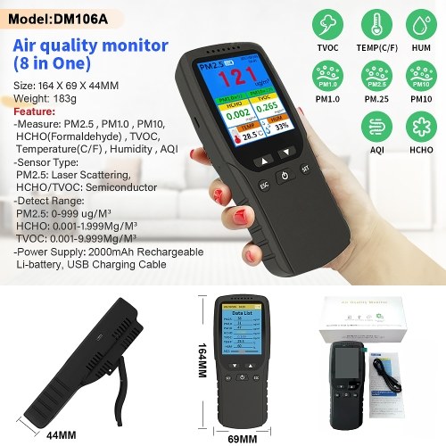 Indoor Portable PM2.5 Detector Multifunctional Thermohygrometer Home LCD Digital Air Detector Intelligent Air Quality Analyzer Household Air Pollution Monitor 