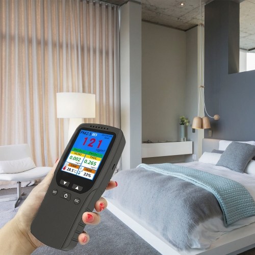 Indoor Portable PM2.5 Detector Multifunctional Thermohygrometer Home LCD Digital Air Detector Intelligent Air Quality Analyzer Household Air Pollution Monitor 