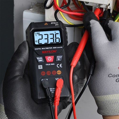 MAYILON Digital Multimeter Multi Tester with NCV Non-Contact Voltage Detection TRMS 4000 Counts Automatic/Manual Measurement Mode Backlit LCD Display Data Hold Function Measure AC DC Voltage Resistance On-off 