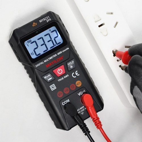 MAYILON Digital Multimeter Multi Tester with NCV Non-Contact Voltage Detection TRMS 4000 Counts Automatic/Manual Measurement Mode Backlit LCD Display Data Hold Function Measure AC DC Voltage Resistance On-off 