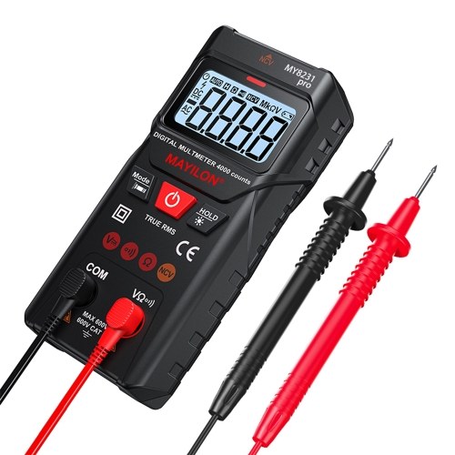 MAYILON Digital Multimeter Multi Tester with NCV Non-Contact Voltage Detection TRMS 4000 Counts Automatic/Manual Measurement Mode Backlit LCD Display Data Hold Function Measure AC DC Voltage Resistance On-off 