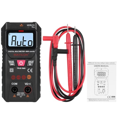 MAYILON Digital Multimeter Multi Tester with NCV Non-Contact Voltage Detection TRMS 4000 Counts Automatic/Manual Measurement Mode Backlit LCD Display Data Hold Function Measure AC DC Voltage Resistance On-off 