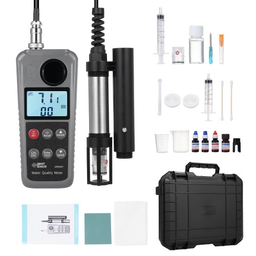 SMART SENSOR 6-in-1 Digital Dissolved Oxygen Tester Water Quality Detector pH Value Temperature Ammonia Nitrogen Toxic Ammonia Nitrite Dissolved Oxygen Meter Water Quality Monitor with DO Probe