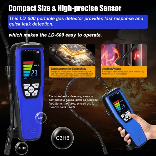 Handheld Combustible Gases Leak Detector Natural Gases Leakage Tester Portable Combustible Gases Concentration Test Meter Gases Sniffer Test with Sound Light Alarm Function 