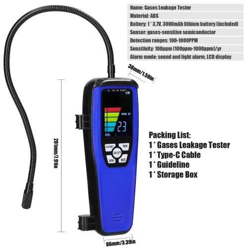 Handheld Combustible Gases Leak Detector Natural Gases Leakage Tester Portable Combustible Gases Concentration Test Meter Gases Sniffer Test with Sound Light Alarm Function 