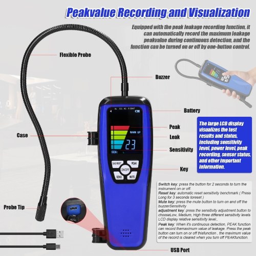 Handheld Combustible Gases Leak Detector Natural Gases Leakage Tester Portable Combustible Gases Concentration Test Meter Gases Sniffer Test with Sound Light Alarm Function 