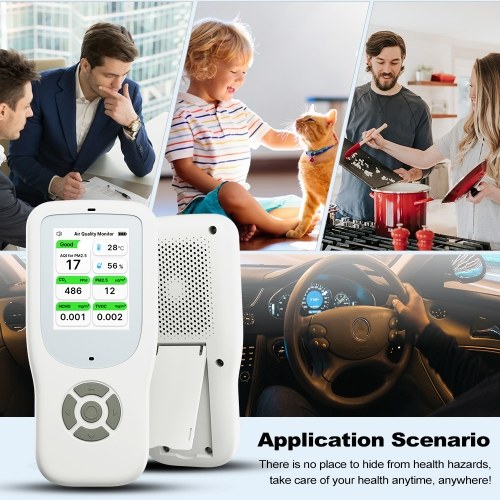 9-in-1 Air Quality Monitor Indoor Handheld AQI/CO₂/PM2.5/PM1.0/PM10/HCHO/TVOC/Temperature/Humidity Detector Real Time Monitoring Large Display with Intelligent Alert Home Air Test Kits 
