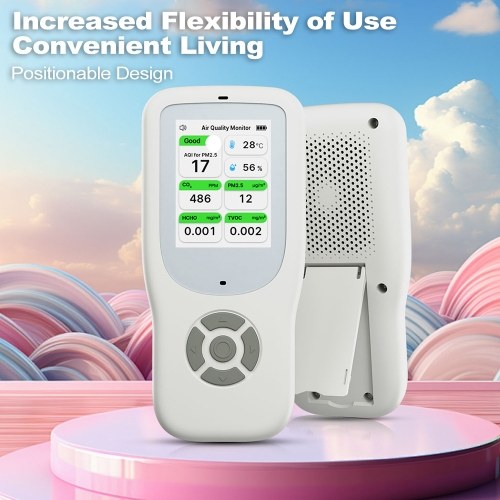 9-in-1 Air Quality Monitor Indoor Handheld AQI/CO₂/PM2.5/PM1.0/PM10/HCHO/TVOC/Temperature/Humidity Detector Real Time Monitoring Large Display with Intelligent Alert Home Air Test Kits 