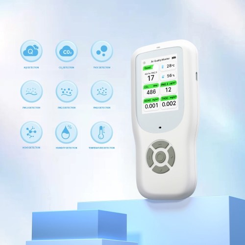 9-in-1 Air Quality Monitor Indoor Handheld AQI/CO₂/PM2.5/PM1.0/PM10/HCHO/TVOC/Temperature/Humidity Detector Real Time Monitoring Large Display with Intelligent Alert Home Air Test Kits 
