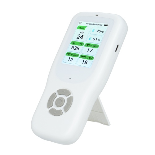 9-in-1 Air Quality Monitor Indoor Handheld AQI/CO₂/PM2.5/PM1.0/PM10/HCHO/TVOC/Temperature/Humidity Detector Real Time Monitoring Large Display with Intelligent Alert Home Air Test Kits 