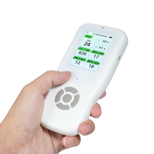 9-in-1 Air Quality Monitor Indoor Handheld AQI/CO₂/PM2.5/PM1.0/PM10/HCHO/TVOC/Temperature/Humidity Detector Real Time Monitoring Large Display with Intelligent Alert Home Air Test Kits 