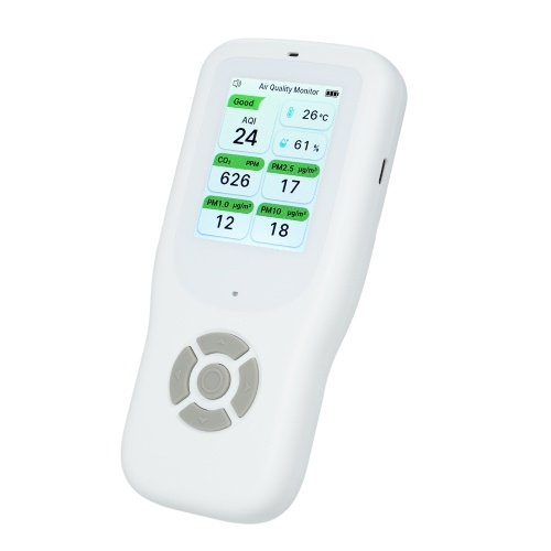 9-in-1 Air Quality Monitor Indoor Handheld AQI/CO₂/PM2.5/PM1.0/PM10/HCHO/TVOC/Temperature/Humidity Detector Real Time Monitoring Large Display with Intelligent Alert Home Air Test Kits 