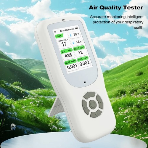 9-in-1 Air Quality Monitor Indoor Handheld AQI/CO₂/PM2.5/PM1.0/PM10/HCHO/TVOC/Temperature/Humidity Detector Real Time Monitoring Large Display with Intelligent Alert Home Air Test Kits 