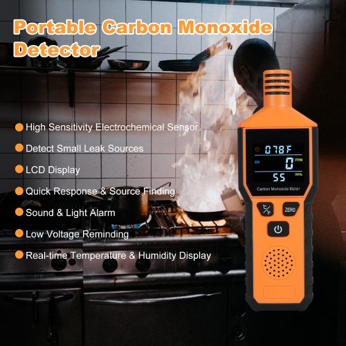 3-in-1 Portable Carbon Monoxide Detector Battery Powerd Handheld Carbon Monoxide Alarm with Temperature & Humidity CO Detector Monitor for Home Outside RV Easy to Read 