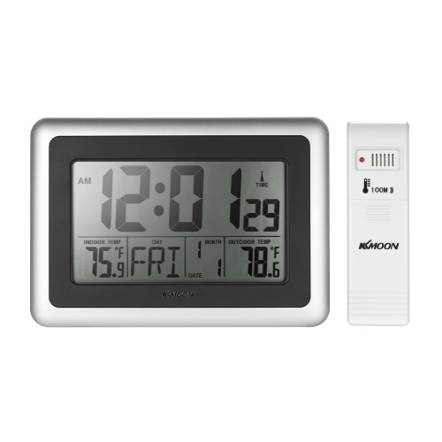 KKmoon Wireless RCC Thermometer Relógio de temperatura Relógio de controle de rádio LCD grande com Snooze Relógio de alarme Função de calendário