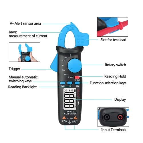 

BSIDE Digital AC Clamp Meter 2000 Counts Auto Range Handheld Multimeter