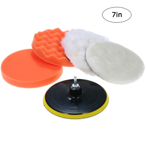 6pcs 7〃 Car Foam Polishing Waxing Pad Kits Buffing Pad Polishing Wheel Sponge and Wool Buffing Pads Set with M14 Drill Adapter Threaded