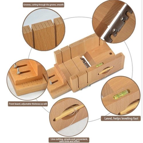 

Multifunctional Pine Wood Soap Cutter Box Accurate Wire Cutting Adjustable Front Board Handmade Soap Maker Cutting Slicer Tool Kits