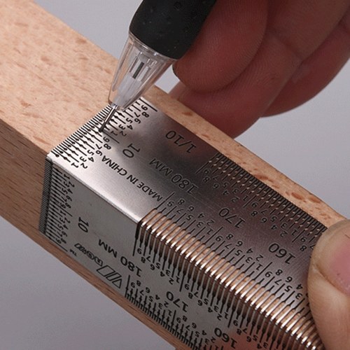 KKmoon High-Precision Scale Ruler T-Type Hole Ruler Stainless Woodworking Scribing Mark Line Gauge Carpenter Measuring Tool
