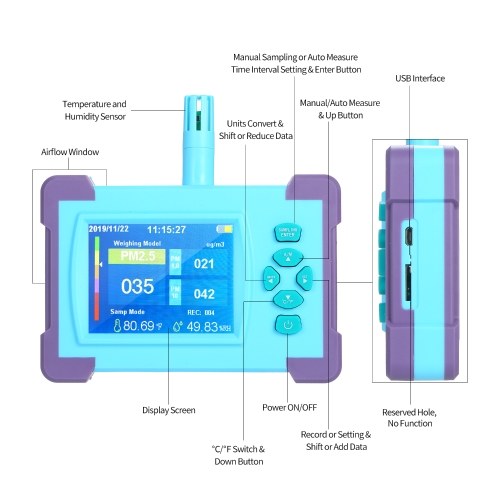 

PM1.0/PM2.5/PM10 Air Quality Monitor Digital Gas Analyzer Rechargeable Battery Portable High-precision Sensor Air Detector Home LED Display Temp And Humidity Test Equipment