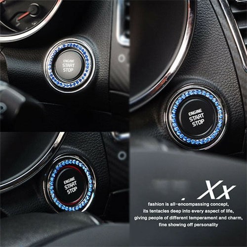 

1x Auto Car SUV Decorative Silver Accessories Button Start Switch Diamond Ring