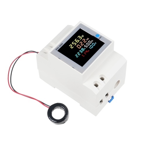 D52-2065 6-in-1 Digital Single Phase Energy Meter Tester Din Rail AC Monitor Voltage Current Power Factor Active KWH AC AC 250V~450V 100A Electricity Usage Monitor 