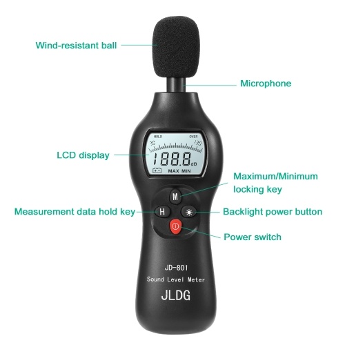 

JD-801 Digital Noise Detector Mini Lightweight High Accuracy Decibel Monitoring Device Sound Level Meter with Backlight ON/OFF Function