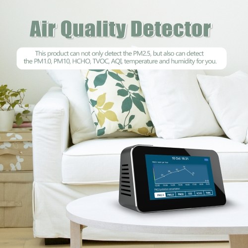 

DM601B LCD Display Screen CO2 PM2.5 PM1.0 PM10 HCHO TVOC AQI Temperature Humidity Detector Desktop Indoor High Precisions Quick Detect Air Quality Monitor Alarm Function