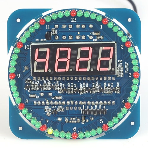 Rotación Digital compacto DS1302 DIY de 4 dígitos LED reloj electrónico Kit tablero temperatura fecha exhibición del tiempo de aprendizaje