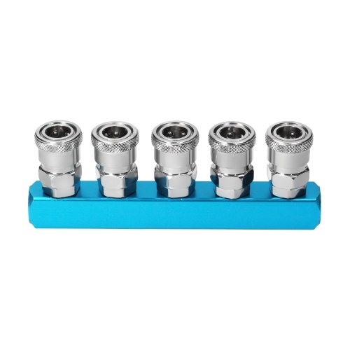 

KKmoon 5 Way Manifold Block Splitter Quick Connect Air Hose Splitter Coupler Air Compressor Splitter Pneumatic Air Compressor Manifold Fitting