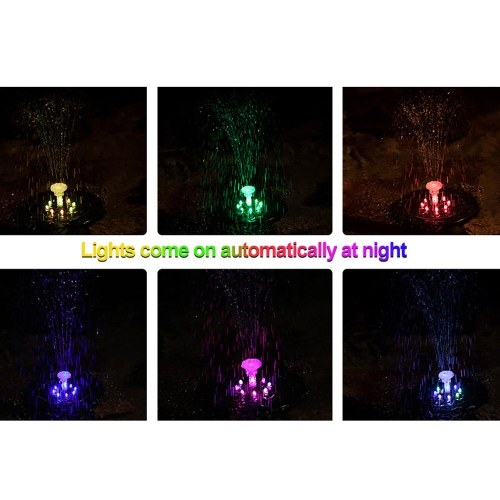 

Solar Power Fountain Outdoor 3.0W Solar Panel Power Garden Rockery Pool Floatings Fountain LED Light Landscape Fountain Brushless Submersible Pump Lights Colors Variable with Six Nozzles