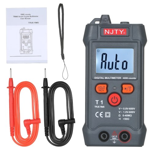 NJTY Palm-size LCD Digital Multimeter Auto Range NCV 4000 Counts True RMS Smart Universal Tester 600V Voltmeter Ohm and Voltage Tester Measuring AC/DC Voltage Resistance ON-OFF Buzzer 
