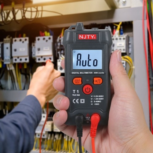 NJTY Palm-size LCD Digital Multimeter Auto Range NCV 4000 Counts True RMS Smart Universal Tester 600V Voltmeter Ohm and Voltage Tester Measuring AC/DC Voltage Resistance ON-OFF Buzzer 