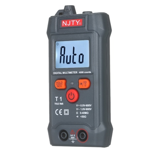 NJTY Palm-size LCD Digital Multimeter Auto Range NCV 4000 Counts True RMS Smart Universal Tester 600V Voltmeter Ohm and Voltage Tester Measuring AC/DC Voltage Resistance ON-OFF Buzzer 