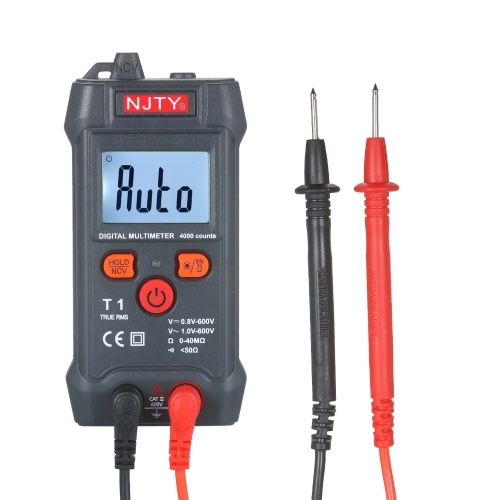 NJTY Palm-size LCD Digital Multimeter Auto Range NCV 4000 Counts True RMS Smart Universal Tester 600V Voltmeter Ohm and Voltage Tester Measuring AC/DC Voltage Resistance ON-OFF Buzzer 