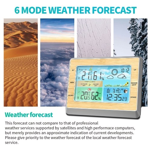 

5.9 Inch Display Date Week Indoor Outdoor Temperature Humidity Moon Phase Weather Forecast 4 Level Backlight Adjustable Multifunctional Tool for Home Office Hotel Electronic Alarm Clock RF Wireless Weather Clock