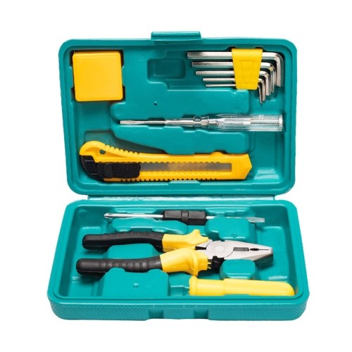 12pcs Repairing Tool Set with Storage Case Portable Household Emergency Mini Kit Set toolbox Tape Measure Test Pen Dual-purpose Screwdriver Combination Pliers Woodworking Hardware Tool Case