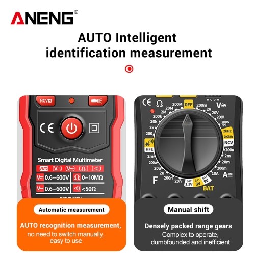 ANENG 8340 Smart Digital Multimeter Auto Recognition 1999 Counts Voltmeter Electric Test Pen with Backlight Screen Flashlight NCV Induction AC DC Voltage Resistance Breakpoint Live Wire Testing 