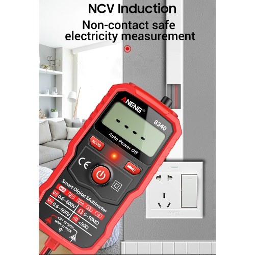 ANENG 8340 Smart Digital Multimeter Auto Recognition 1999 Counts Voltmeter Electric Test Pen with Backlight Screen Flashlight NCV Induction AC DC Voltage Resistance Breakpoint Live Wire Testing 