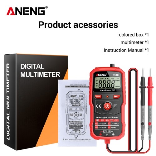 ANENG 8340 Smart Digital Multimeter Auto Recognition 1999 Counts Voltmeter Electric Test Pen with Backlight Screen Flashlight NCV Induction AC DC Voltage Resistance Breakpoint Live Wire Testing 