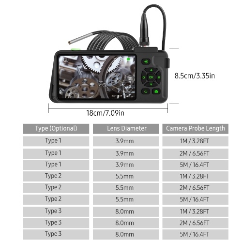 Industrial Endoscope with 4.5-inch IPS Color Display 1080P Photos Videos Snake Camera with 6 LED Lights Borescope IP67 Waterproof 2 Million Pixels Inspection Camera with TF Card Slot for Maintenance 